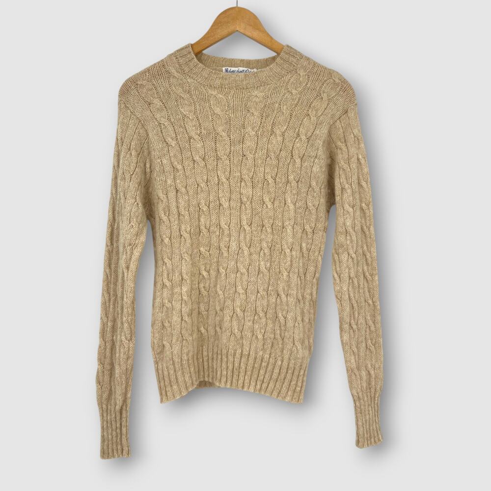 Vintage Robert Scott 100% Pure Shetland Wool Cable Knit Sweater Oatmeal Small